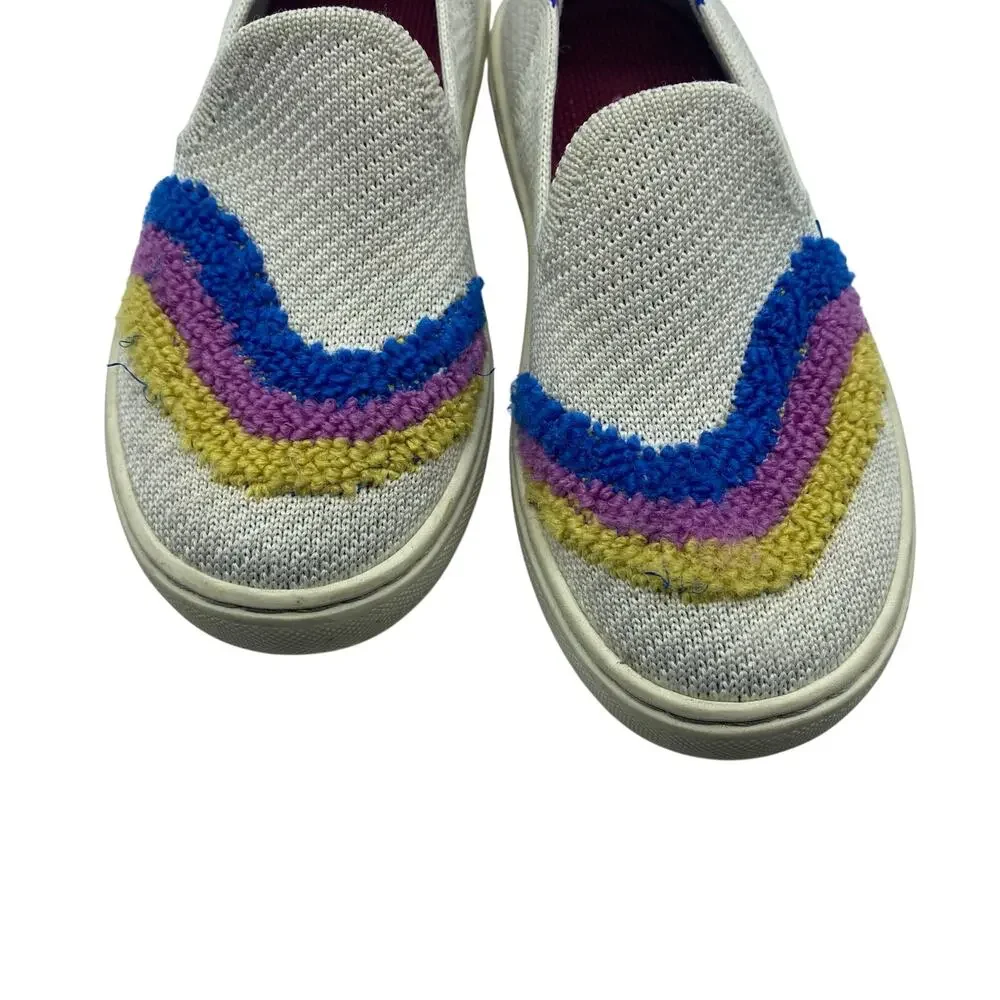 Rothy's Terry Swirl Rainbow Slip-On White Multicolor Sneakers Comfort Kids 11